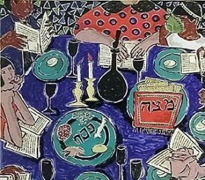 “The Seder” by Lynne Feldman, painter and fabric artist - 2024 Liberation Seder Haggadah