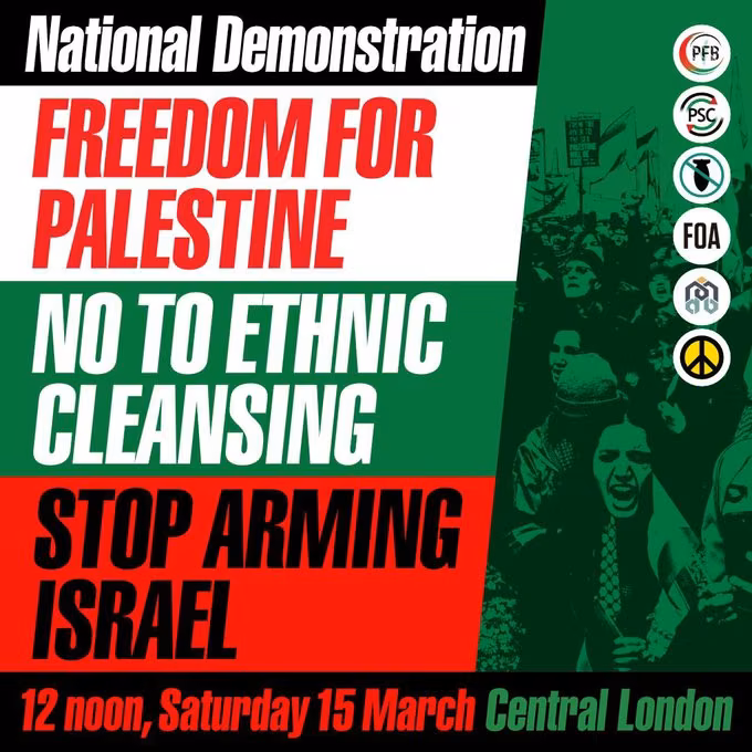 Poster fro 25 March Palestine demonstration - police obstruction