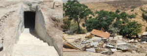 some of the detritus of demolition on a barrent hillside