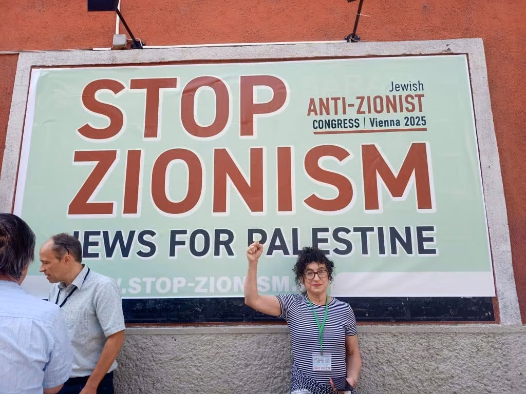 Billboard outside the Vienna Jewish anti-Zionist Congress
