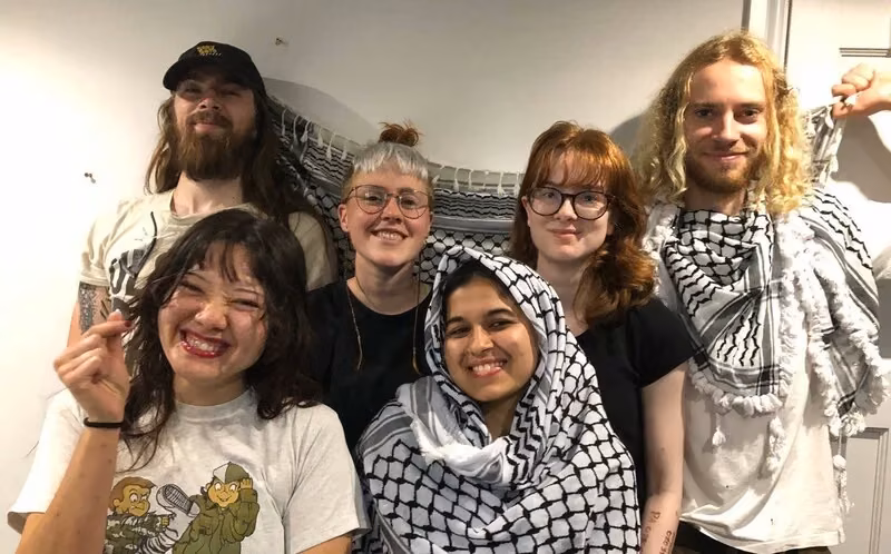 Palestine Action activists Jordan Devlin, Charlotte Head, Zoe Rogers, Samuel Corner, Leona Kamio and Fatema Zainab Rajwani, Aug 2024. Filton 6 (re)trial